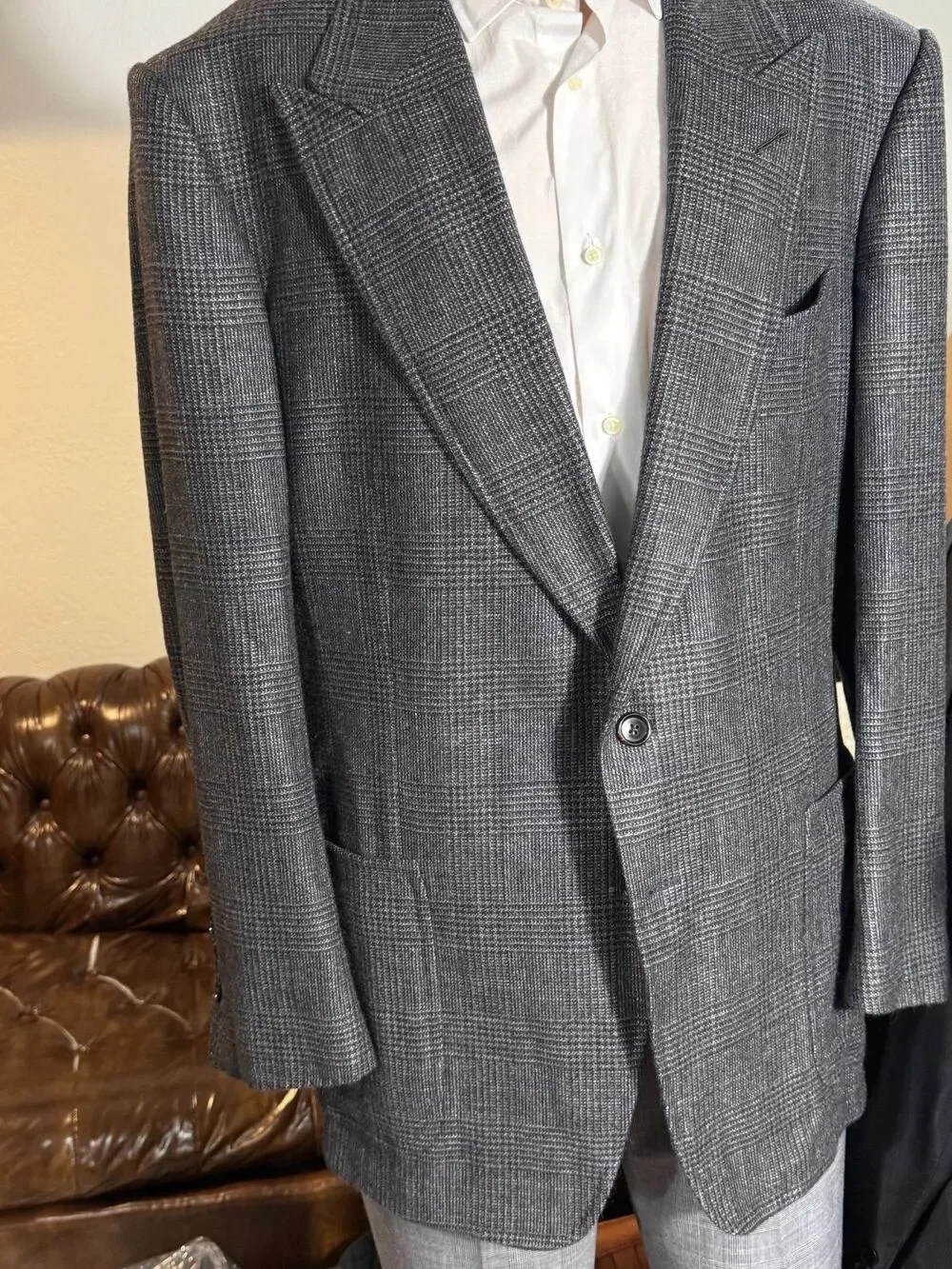 Tom Ford Shelton Peak Lapel Cashmere Prince ofWales Houndstooth Blazer 56 46R US